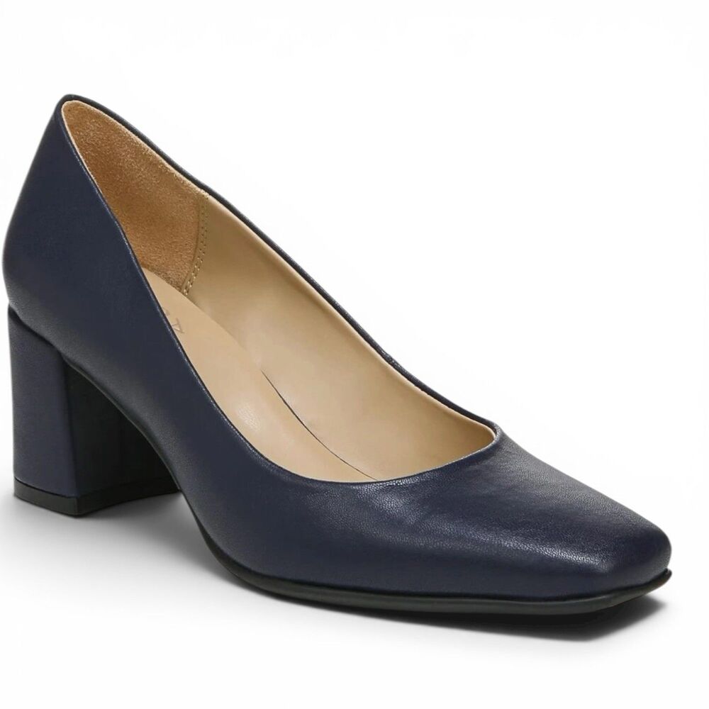 Naturalizer Warner Block Heel Pumps Navy Preppy Office Siren Parisian Chic 7.5